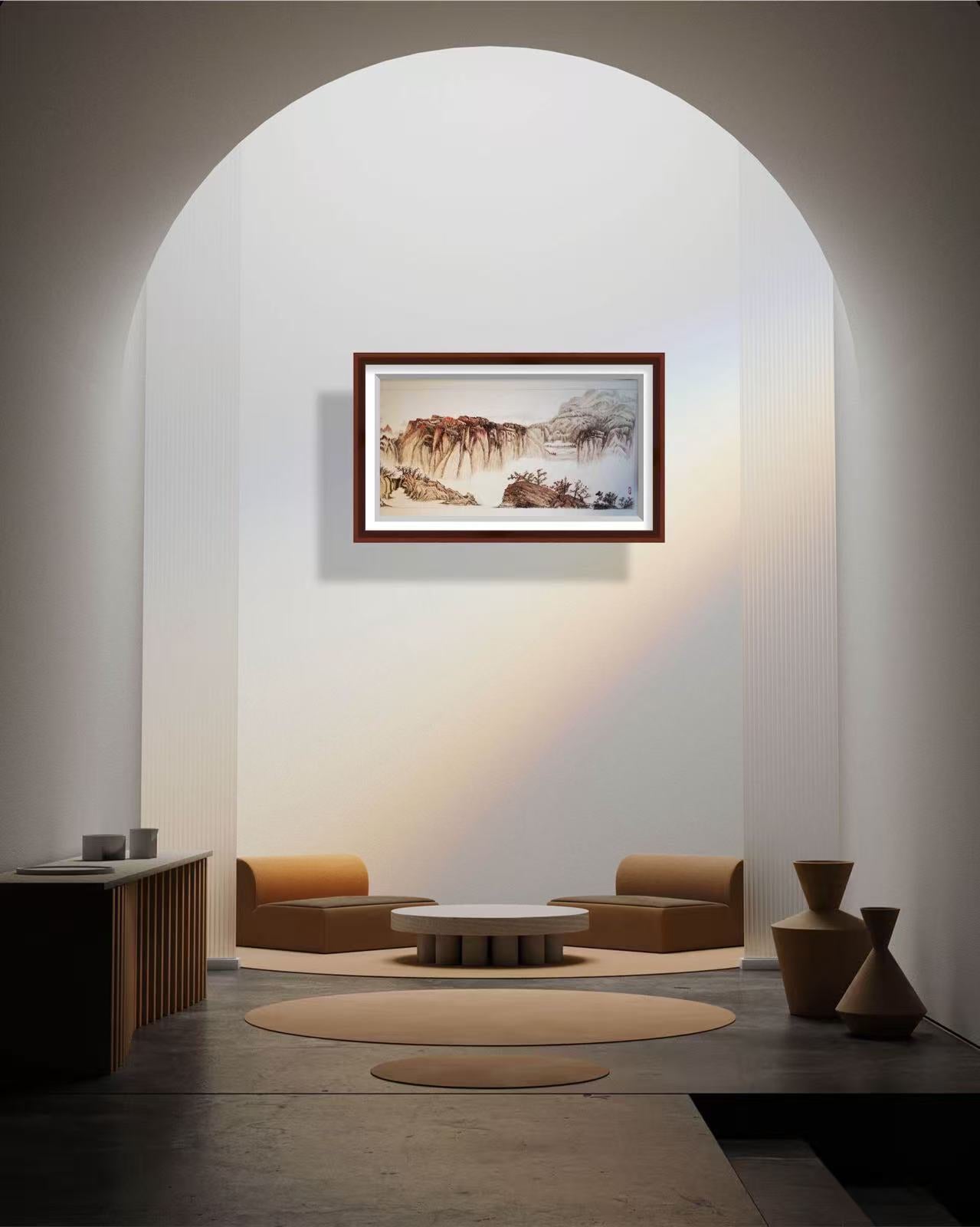 霜染群峰· 赤霞山居》 中国画纸本138 x 68 cm – Yuli Atelier