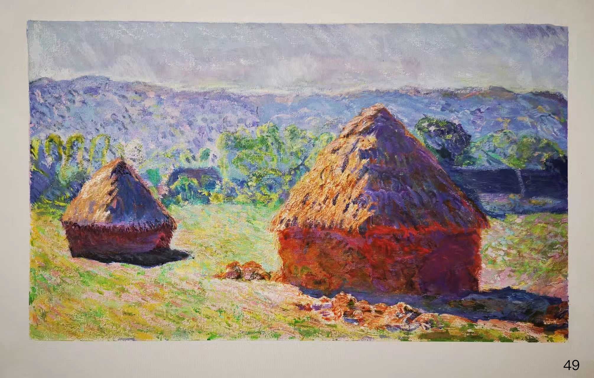 莫奈风格 干草垛系列 丙烯画 Monet Inspired Haystacks Acrylic Painting 51 x 40 cm