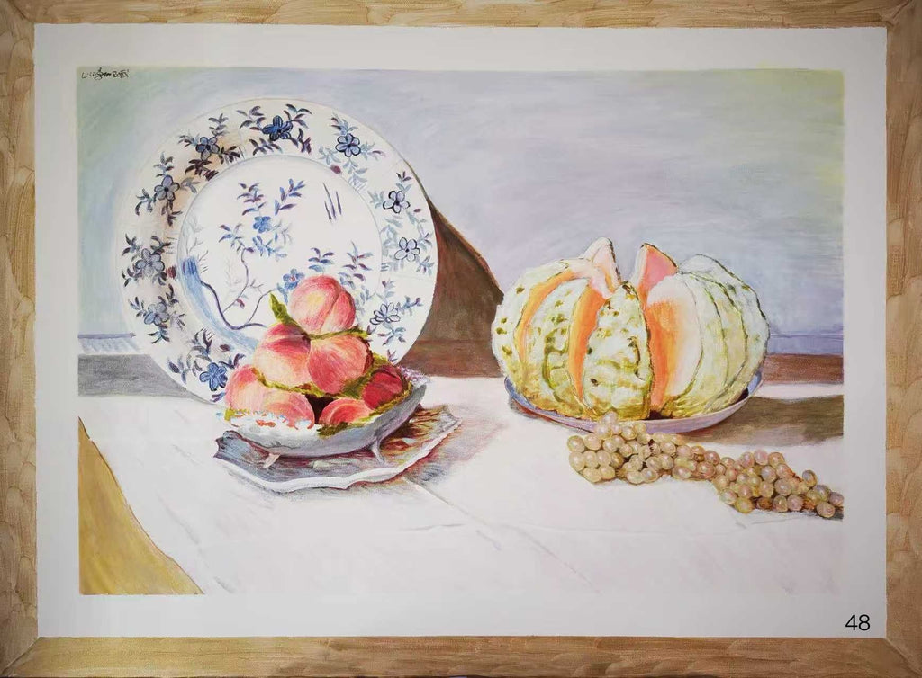 《瓷韵珍果 Still Life with Porcelain and Peaches》 80x59cm