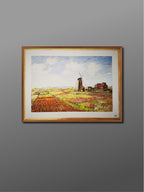 莫奈风格 风车花田丙烯画 Monet Inspired Windmill and Flower Fields Acrylic Painting