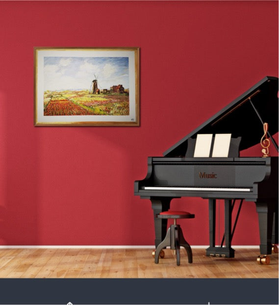 莫奈风格 风车花田丙烯画 Monet Inspired Windmill and Flower Fields Acrylic Painting