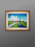 风车·晴空原野 Acrylic Windmill Landscape Painting 51×40cm