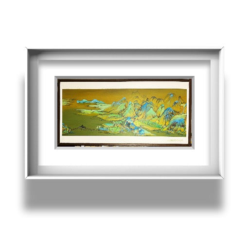 金翠山河意境山水 丙烯国画 Golden Jade Mountains Acrylic Landscape 99 x 49.5 cm