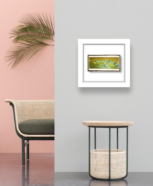 金翠山河意境山水 丙烯国画 Golden Jade Mountains Acrylic Landscape 99 x 49.5 cm