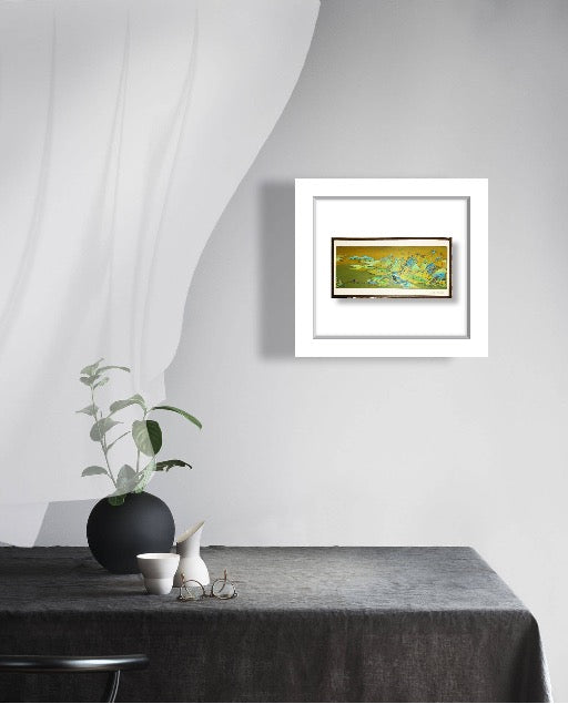 金翠山河意境山水 丙烯国画 Golden Jade Mountains Acrylic Landscape 99 x 49.5 cm