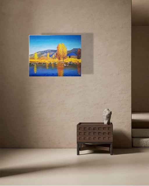 秋色映湖 Acrylic Landscape Painting 50.5*40.5cm