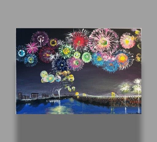 烟花之夜 Acrylic Fireworks Over River 61 × 45.5 cm
