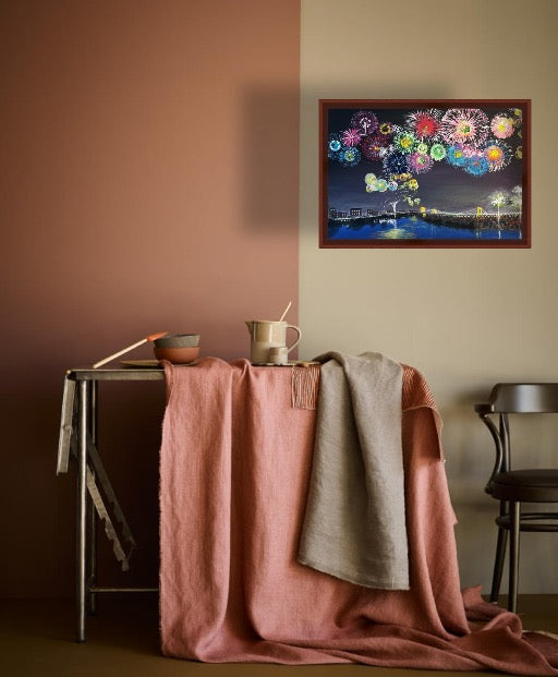 烟花之夜 Acrylic Fireworks Over River 61 × 45.5 cm