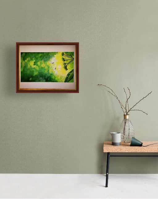 🌿【蜜蜂与绿光之境｜Acrylic Painting 50.5×40.5cm】