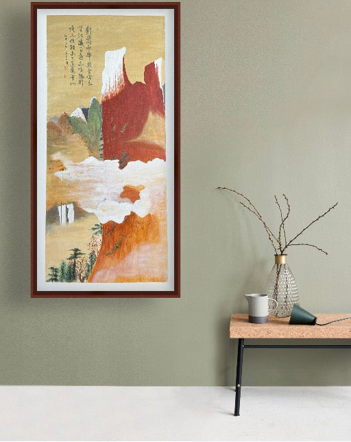 金碧山水 灵境云山 Acrylic Landscape Inspired by Zhang Daqian 122×61cm