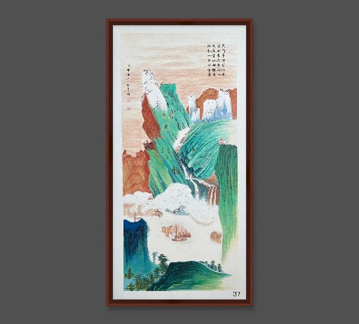 金碧山水清境 Acrylic Landscape Inspired by Zhang Daqian 122×61cm
