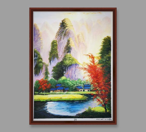 🎨 山水晨光 · 丙烯国画 Acrylic Landscape Painting 61×45.6cm