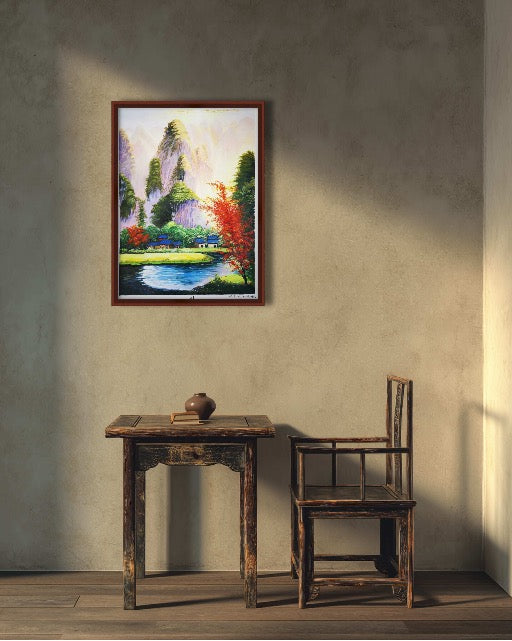 🎨 山水晨光 · 丙烯国画 Acrylic Landscape Painting 61×45.6cm