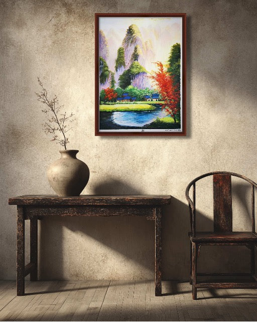 🎨 山水晨光 · 丙烯国画 Acrylic Landscape Painting 61×45.6cm