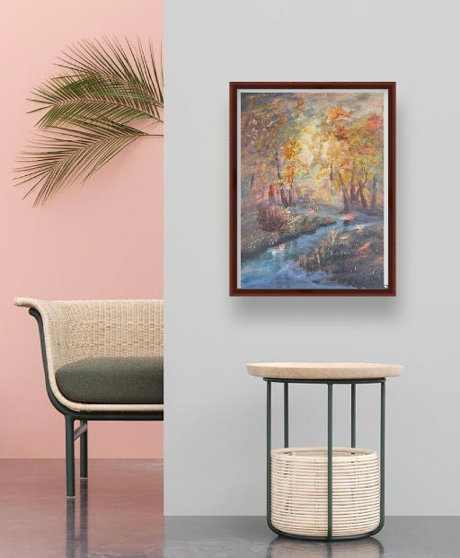 《秋林暖溪》丙烯画 Autumn Streamlight

尺寸 61 × 45.5 cm｜原创手绘