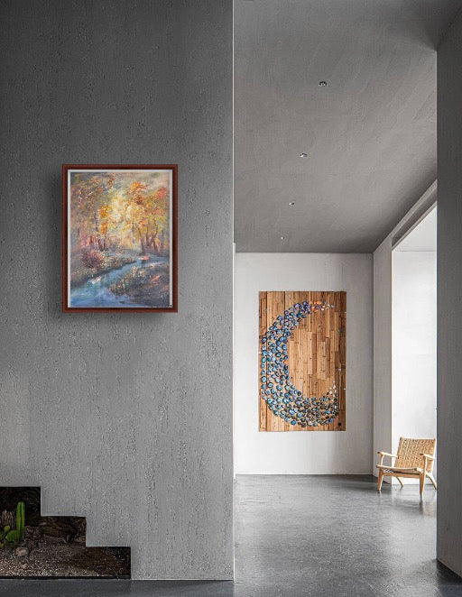 《秋林暖溪》丙烯画 Autumn Streamlight

尺寸 61 × 45.5 cm｜原创手绘