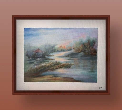 🌿《晨雾湖岸 · Morning Mist on the Lake》Acrylic Painting 50.5×40.5cm