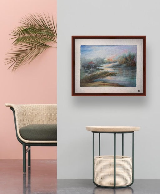 🌿《晨雾湖岸 · Morning Mist on the Lake》Acrylic Painting 50.5×40.5cm