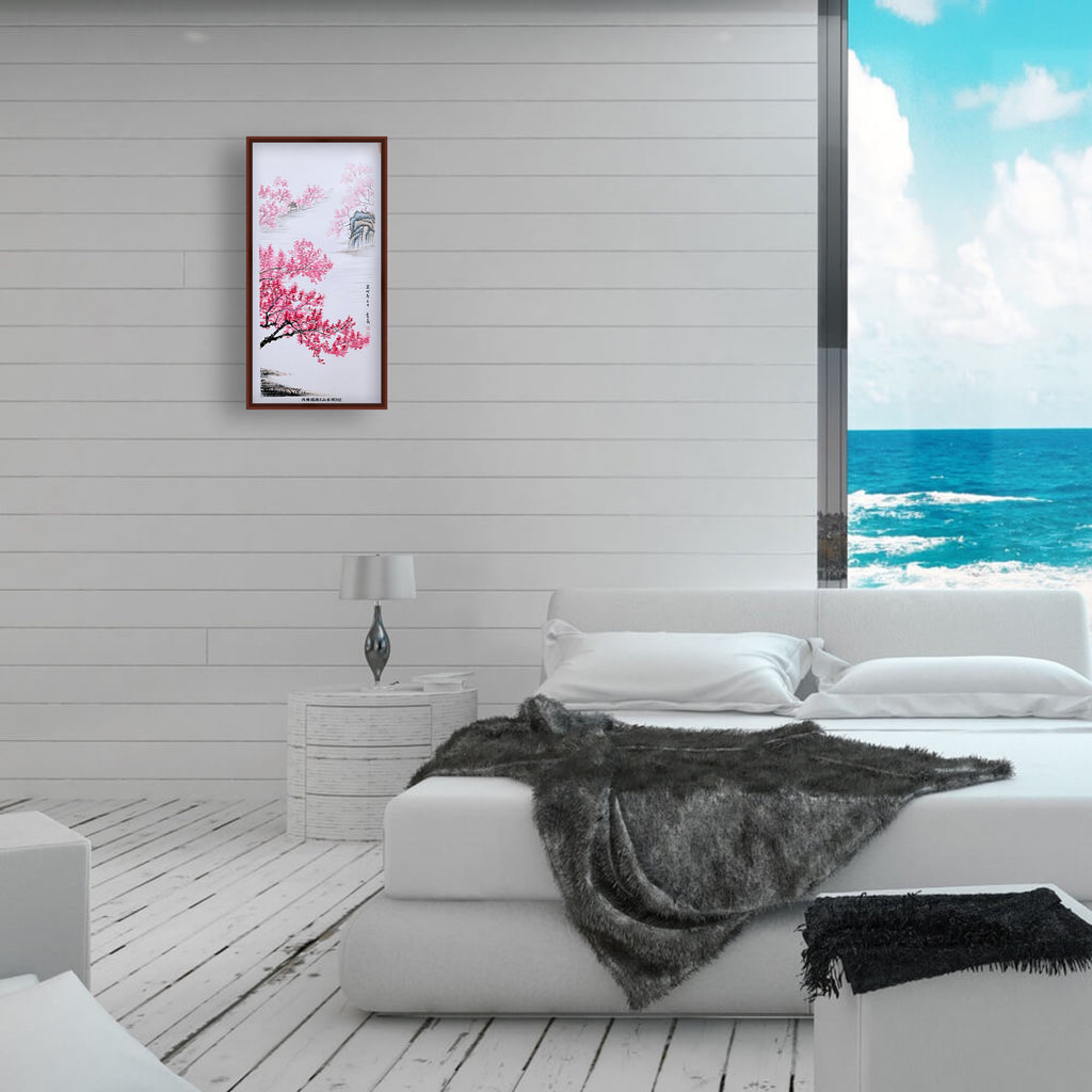 桃花溪岸图 丙烯中国画 78.5×39.5cm 原创手绘