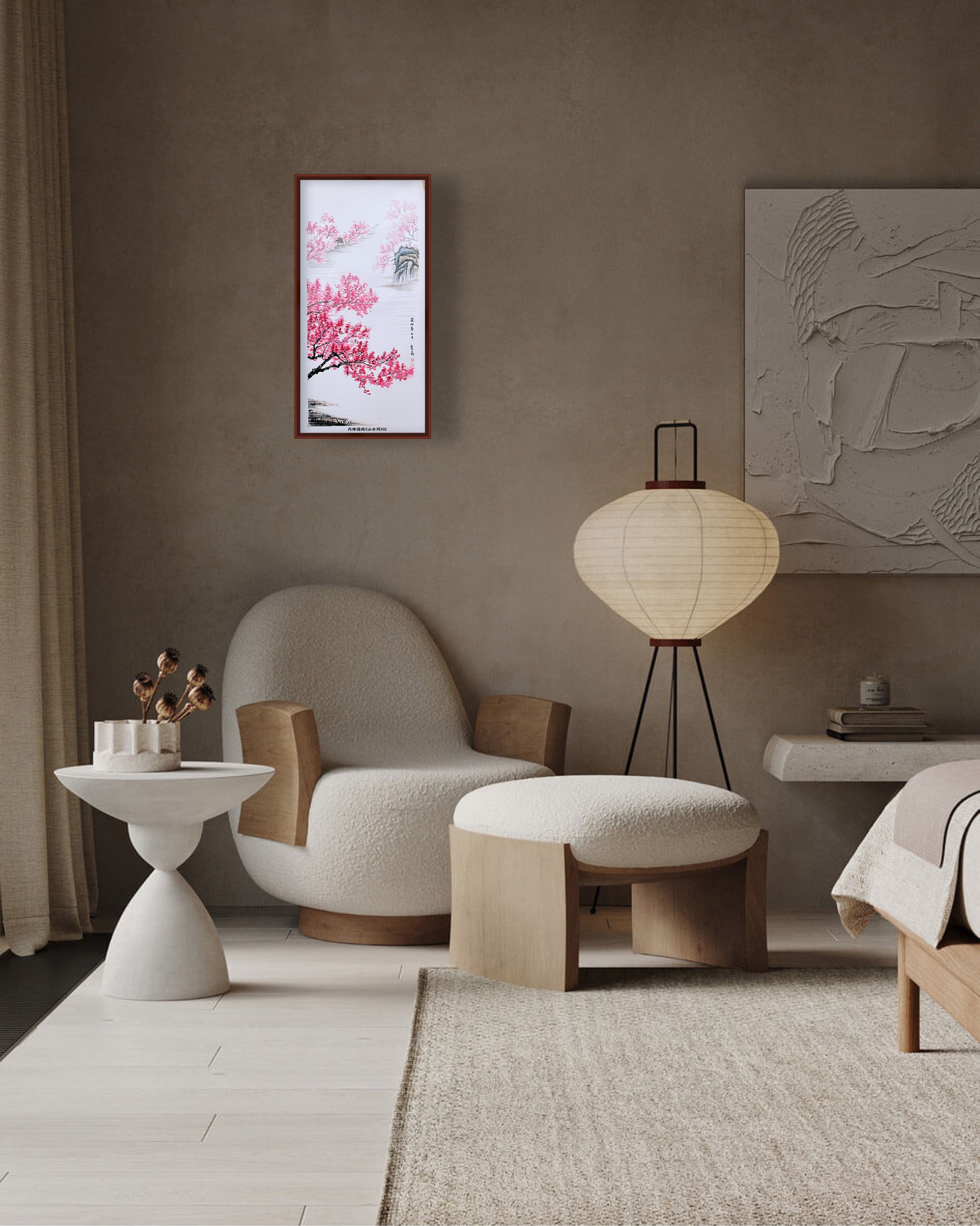 桃花溪岸图 丙烯中国画 78.5×39.5cm 原创手绘