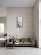 桃花远村图 · 丙烯中国画（78.5 × 39.5 cm）