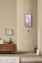 桃花村落山水 · 丙烯中国画（78.5 × 39.5 cm）