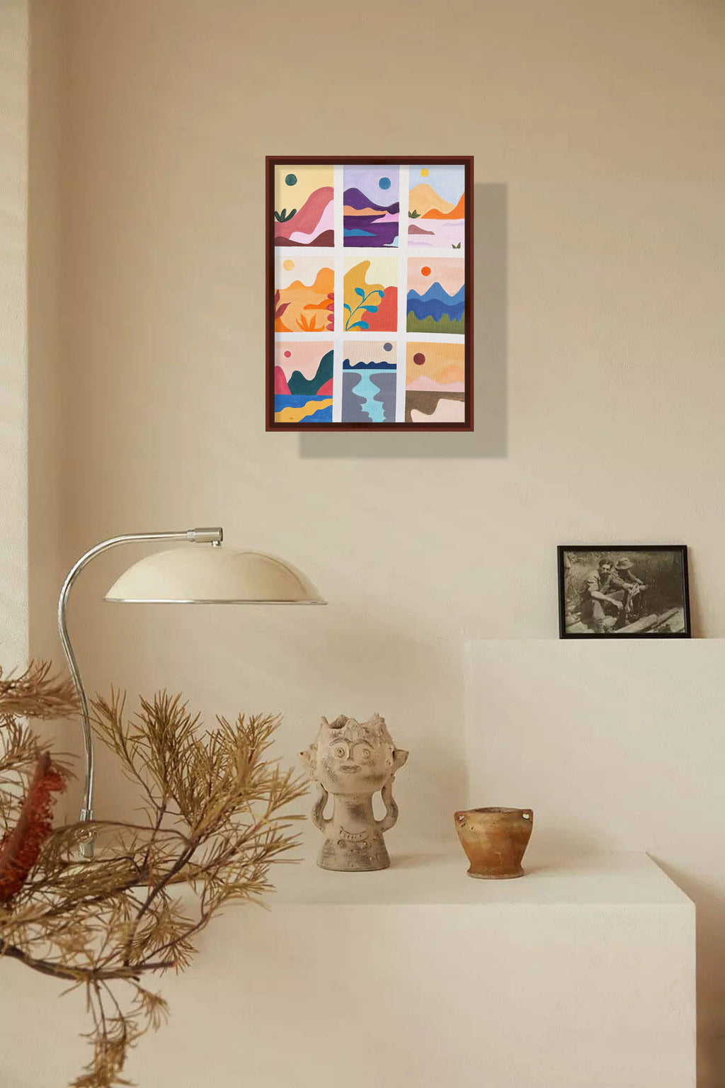 九景色块构成的抽象山水 Acrylic Abstract Landscape Grid Painting 60.5x46cm