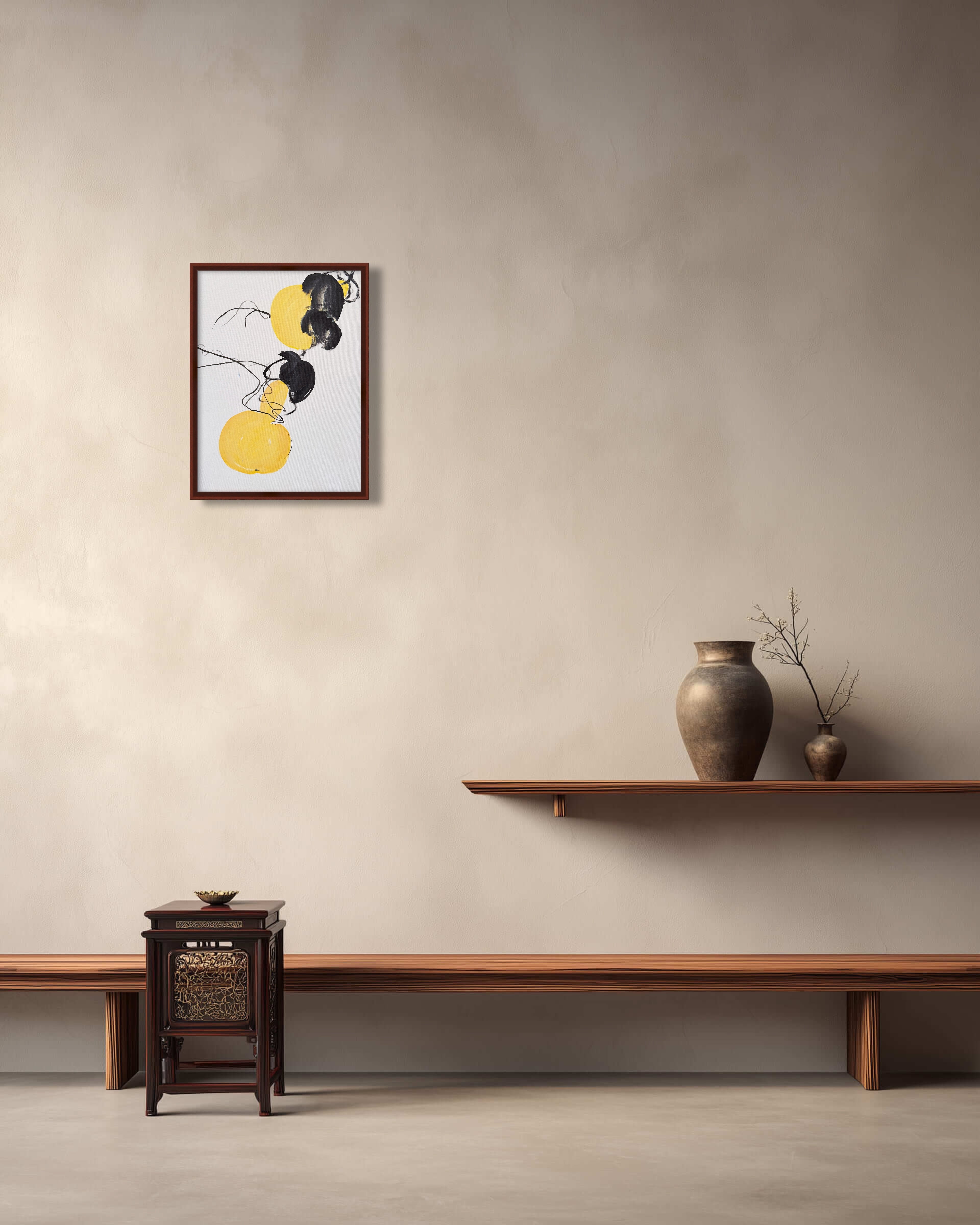 金色葫芦意象 丙烯中国画 60.5 x 46 cm（临齐白石风格）