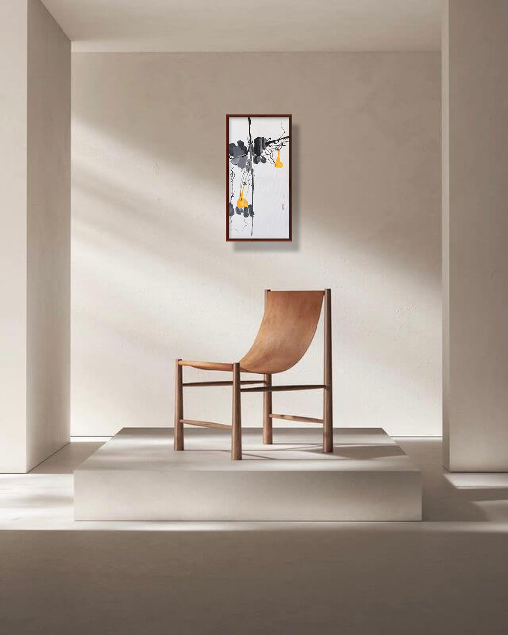 《墨影金葫·写意丙烯中国画》 Acrylic Gourd Painting · Inspired by Qi Baishi（78.5 × 39.5 cm）