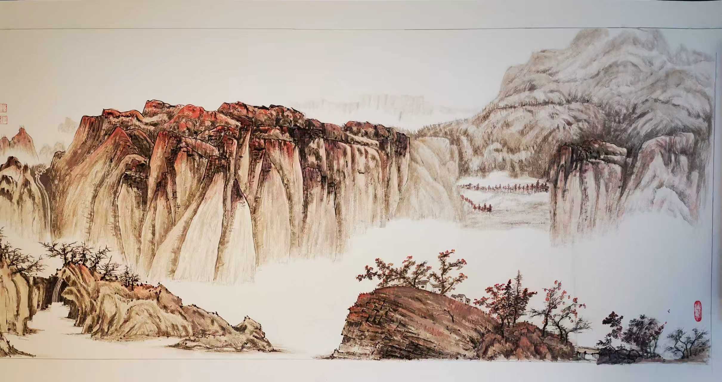 《霜染群峰 · 赤霞山居》
中国画 纸本 138 x 68 cm
