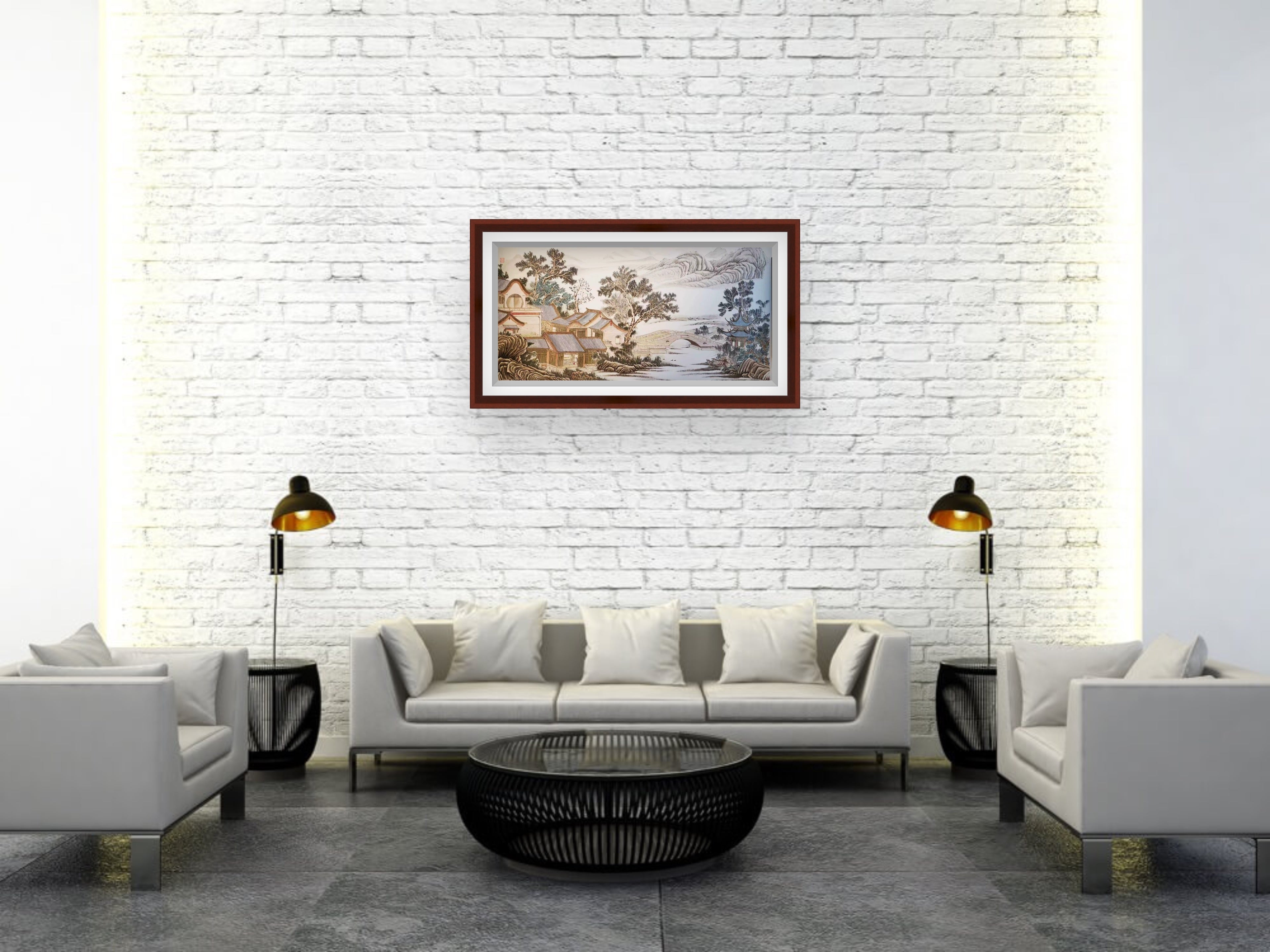 江南古桥亭台 • 纸本中国画 138 x 68 cm