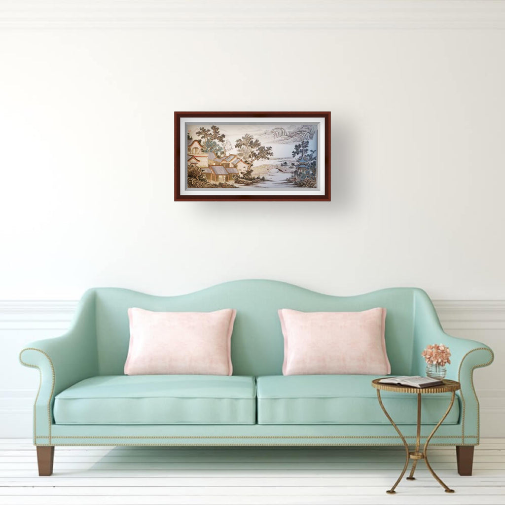 江南古桥亭台 • 纸本中国画 138 x 68 cm