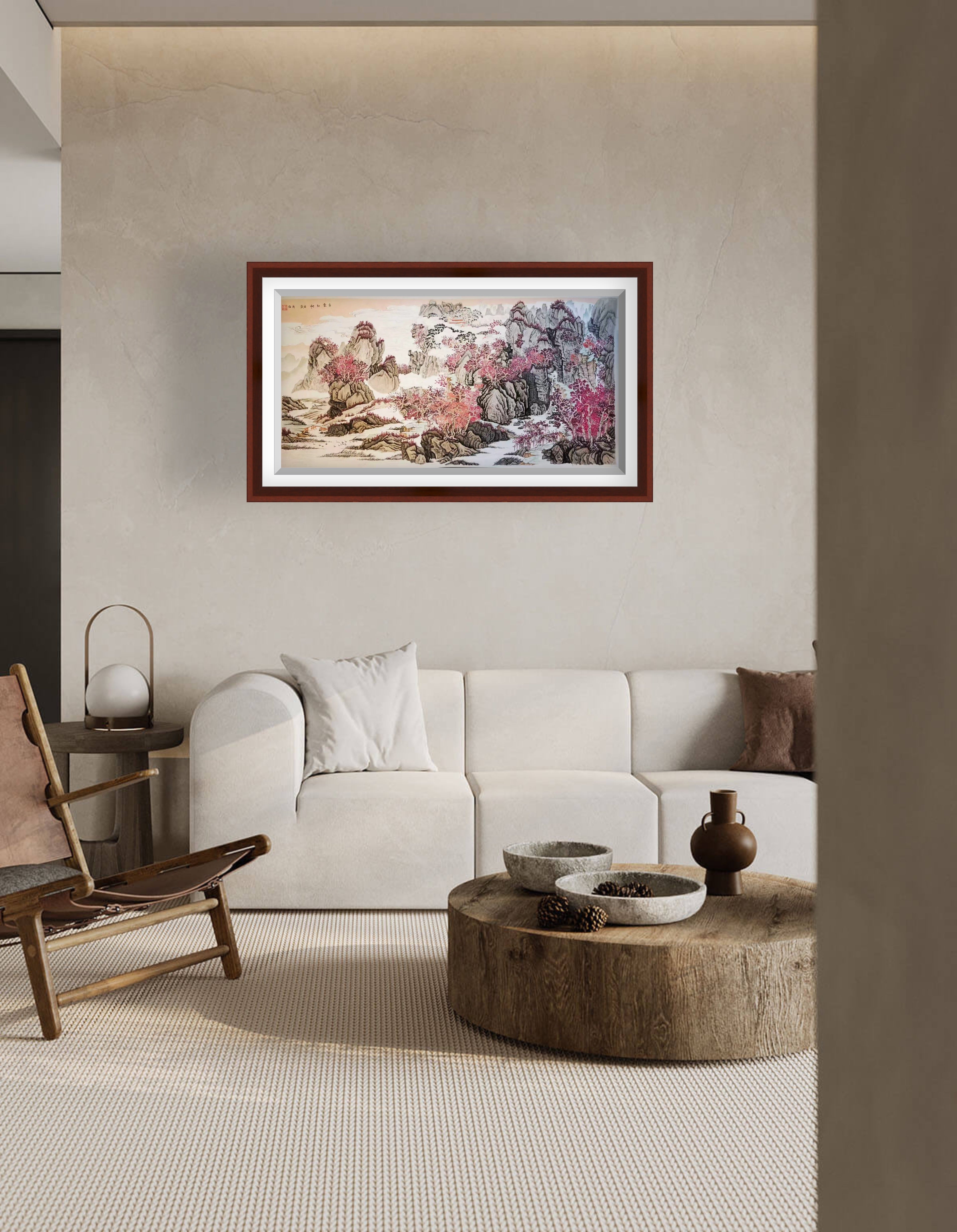 《霜染群峰 · 赤霞山居》中国画（纸本）138×68cm