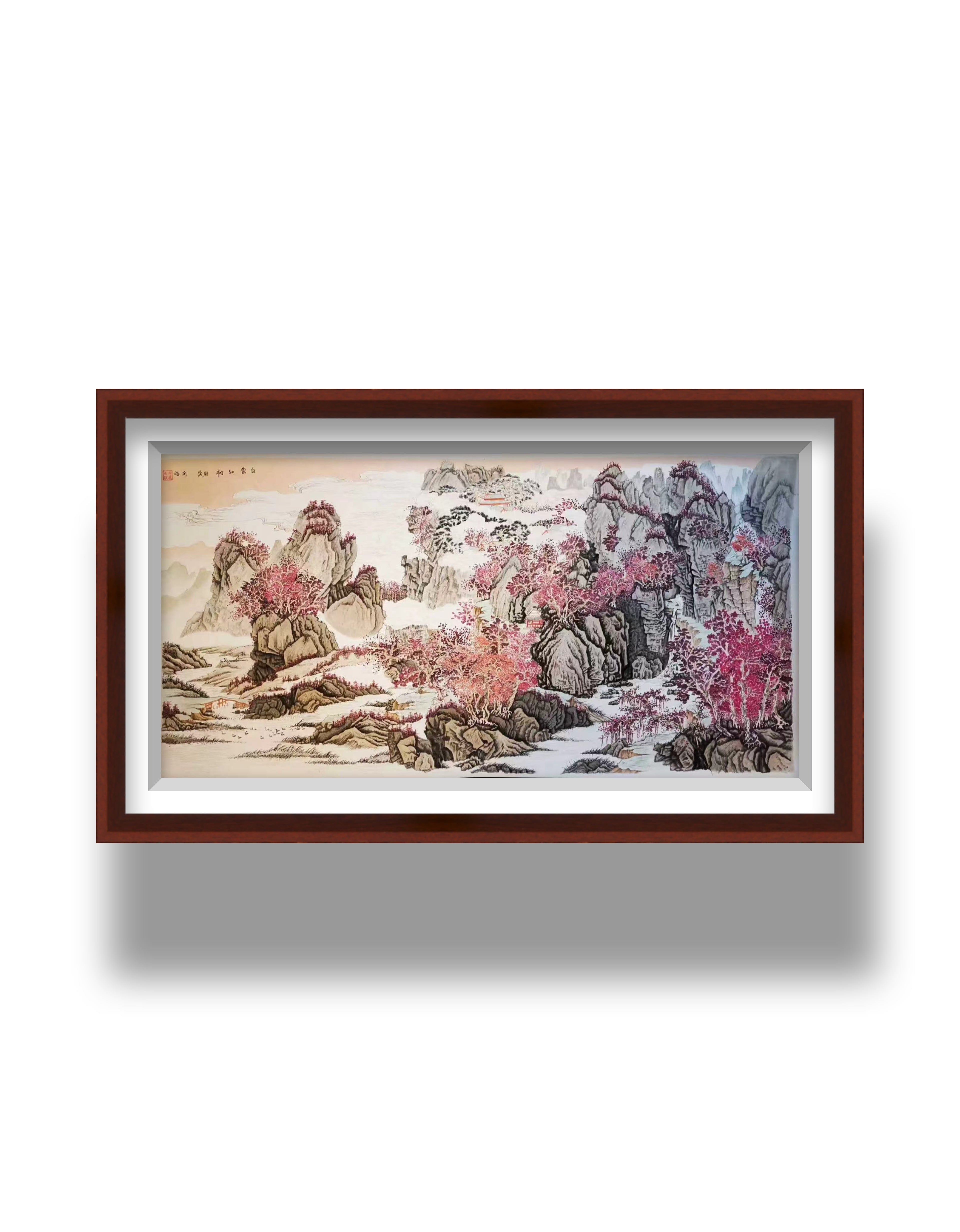 《霜染群峰 · 赤霞山居》中国画（纸本）138×68cm