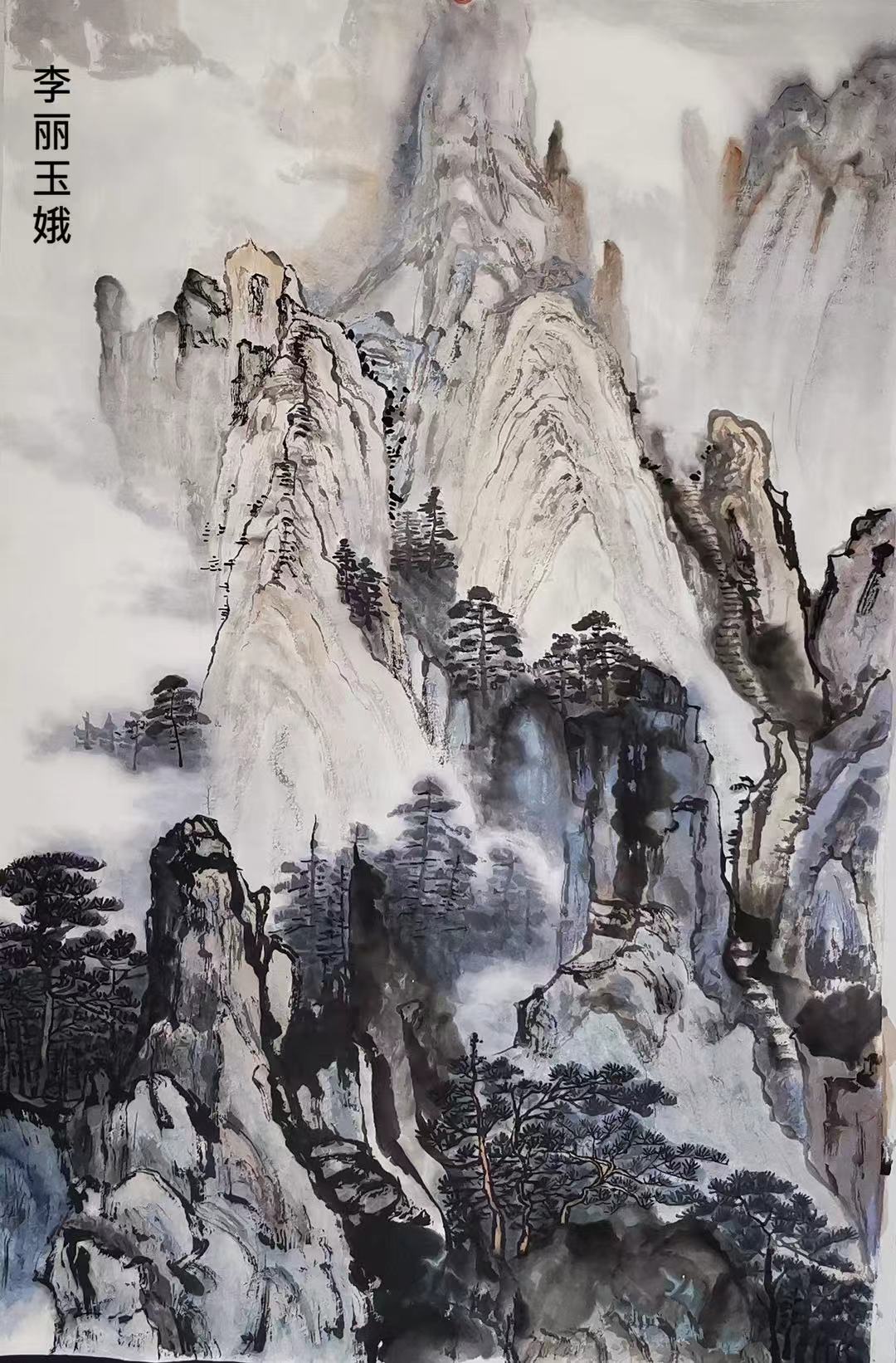 霜染群峰· 赤霞山居》 中国画纸本138 x 68 cm – Yuli Atelier